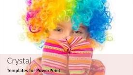  Presentation with clown - Amazing PPT layouts having cute little girl in clown wig isolated on white background backdrop and a coral colored foreground