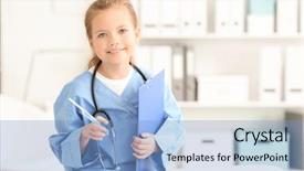  Presentation with cute nurse - Beautiful slide deck featuring cute little girl in doctor backdrop and a light blue colored foreground