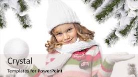  Presentation with girl christmas - Slide set consisting of cute little girl in warm clothes on white background christmas tree covered with snow background and a lemonade colored foreground