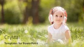  Presentation with green beauty - Amazing presentation theme having cute-little-girl-is-listening backdrop and a yellow colored foreground