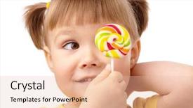  Presentation with lollipop - Beautiful theme featuring cute little girl is looking at her colorful lollipop isolated over white backdrop and a lemonade colored foreground