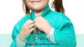  Presentation with children little child girl plays - Beautiful PPT theme featuring cute little girl is playing doctor with stethoscope isolated over white backdrop and a cyan colored foreground