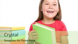  Presentation with child girl reading a book - Slide set with cute little girl is reading background and a  colored foreground