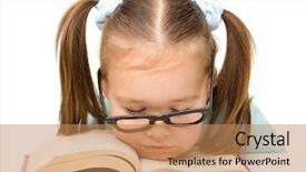  Presentation with book glasses - Beautiful slides featuring cute little girl is sleeping on a book while wearing glasses isolated over white backdrop and a coral colored foreground