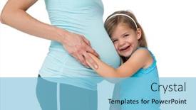  Presentation with mothers - Cool new theme with cute little girl listening to her mothers belly and laughing on white background backdrop and a light blue colored foreground
