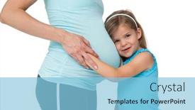  Presentation with mothers - Amazing PPT theme having cute little girl listening to her mothers belly on white background backdrop and a light blue colored foreground