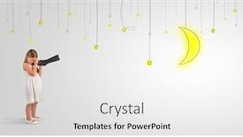  Presentation with lighting - PPT theme consisting of cute little girl looking through spyglass to lighting bulbs background and a white colored foreground