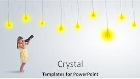  Presentation with cute - Cool new slide set with cute little girl looking through spyglass to lighting bulbs backdrop and a sky blue colored foreground