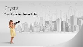  Presentation with cute - Presentation design enhanced with cute little girl looking through spyglass to a big city background and a light gray colored foreground