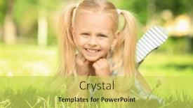  Presentation with grass - Presentation design featuring cute-little-girl-lying and a yellow colored foreground