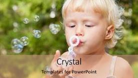  Presentation with making soap - Presentation having cute little girl making soap bubbles outdoors background and a coral colored foreground