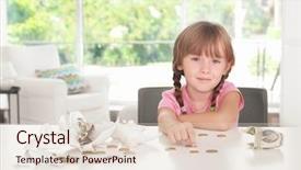  Presentation with piggy bank broken piggybank - Colorful PPT theme enhanced with cute little girl near broken backdrop and a lemonade colored foreground
