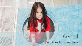  Presentation with super girl - Beautiful presentation theme featuring cute-little-girl-of-asian backdrop and a light blue colored foreground