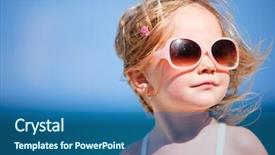  Presentation with girl running on the beach clouds - Slide deck with summer kids - portrait of cute little girl background and a  colored foreground