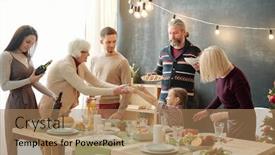  Presentation with grandma - Amazing PPT theme having cute-little-girl-passing-bowl backdrop and a coral colored foreground