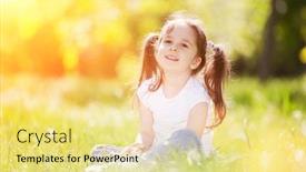  Presentation with spring nature grass - Amazing PPT theme having cute-little-girl-play backdrop and a blonde colored foreground
