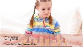  Presentation with chess - Colorful PPT theme enhanced with cute little girl playing chess at home backdrop and a coral colored foreground