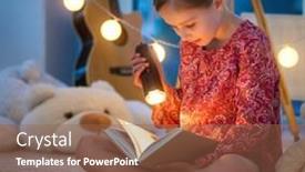  Presentation with girl reading - PPT theme with cute-little-girl-reading-book background and a tawny brown colored foreground