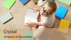  Presentation with girl reading - Audience pleasing PPT layouts consisting of cute little girl reading book backdrop and a coral colored foreground