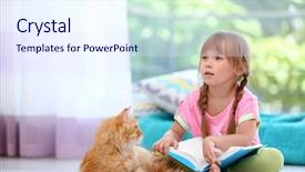  Presentation with children reading - PPT theme enhanced with cute little girl reading background and a sky blue colored foreground