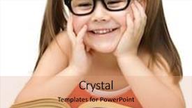  Presentation with book glasses - Slide deck with cute little girl reads a book while wearing glasses isolated over white background and a coral colored foreground