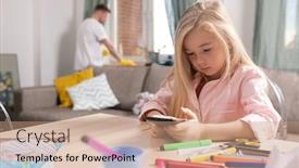  Presentation with scrolling - PPT theme consisting of cute-little-girl-scrolling-through background and a coral colored foreground