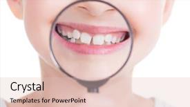  Presentation with close up baby girl knitted - Colorful slide set enhanced with cute little girl showing teeth backdrop and a  colored foreground