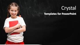  Presentation with cute black board - Amazing slide deck having cute little girl smiling with a red book in hand on black school board background backdrop and a black colored foreground