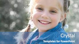  Presentation with park - Slide set featuring cute little girl smiling in a park close-up background and a teal colored foreground