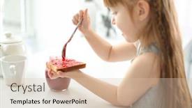  Presentation with jam - Audience pleasing presentation consisting of cute little girl spreading jam on toast at home backdrop and a lemonade colored foreground