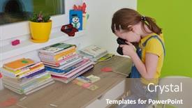  Presentation with old film - Slide deck with cute-little-girl-taking-picture background and a coral colored foreground