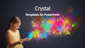  Presentation with cheerful stylish city girl using - Presentation design with cute little girl using tablet background and a  colored foreground