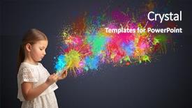 Presentation with tablet - PPT layouts consisting of cute little girl using tablet background and a  colored foreground