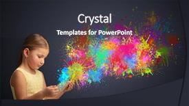  Presentation with cheerful stylish city girl using - PPT theme with cute little girl using tablet background and a  colored foreground