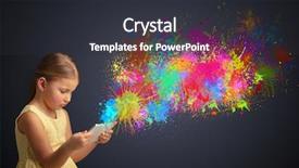  Presentation with cheerful stylish city girl using - Colorful slides enhanced with cute little girl using tablet backdrop and a  colored foreground