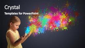  Presentation with tablet - PPT layouts having cute little girl using tablet background and a dark gray colored foreground