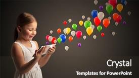  Presentation with cheerful stylish city girl using - Cool new slide deck with cute little girl using tablet backdrop and a tawny brown colored foreground