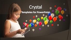  Presentation with cheerful stylish city girl using - Slide deck having cute little girl using tablet background and a tawny brown colored foreground