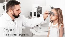  Presentation with ophthalmologist - Colorful slide deck enhanced with cute-little-girl-visiting-ophthalmologist backdrop and a light gray colored foreground