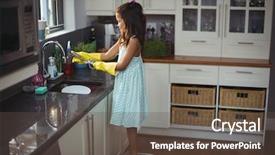 Presentation with kitchen - PPT theme with cute little girl washing utensil background and a tawny brown colored foreground