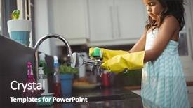  Presentation with kitchen sink splash - Beautiful theme featuring cute little girl washing utensil backdrop and a dark gray colored foreground