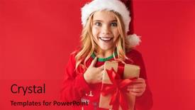  Presentation with cute christmas pug puppy dog - Beautiful presentation theme featuring cute little girl wearing christmas backdrop and a red colored foreground