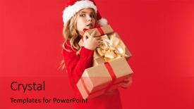  Presentation with cute christmas pug puppy dog - PPT theme enhanced with cute little girl wearing christmas background and a red colored foreground