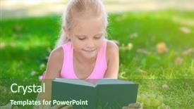  Presentation with child girl reading a book - Slide set enhanced with cute little girl with book background and a  colored foreground