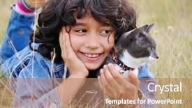  Presentation with meadow - PPT theme having cute little girl with cat background and a coral colored foreground