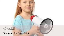  Presentation with cute girlish - Cool new theme with cute little girl with megaphone on white background backdrop and a soft green colored foreground