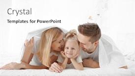  Presentation with white sheet - PPT layouts having cute little girl with parents lying on bed under white sheet background and a white colored foreground