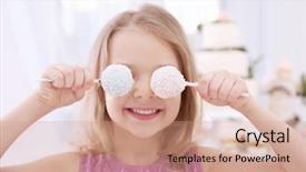  Presentation with cake - Audience pleasing presentation theme consisting of cute little girl with tasty cake pops at party backdrop and a coral colored foreground