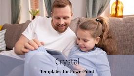  Presentation with cartoons - Cool new presentation design with cute-little-girl-with-touchpad backdrop and a light blue colored foreground