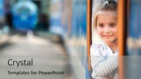  Presentation with smiling little girl - Colorful theme enhanced with cute little girl with train backdrop and a light gray colored foreground